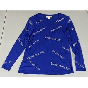 Michael Kors Blue Diamond Logo Graphic Long Sleeve Shirt Top Blouse Tee Size S 💎